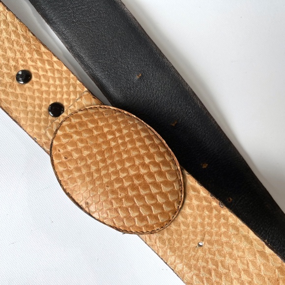 Vintage Wide 40in Reptile Leather Belt Turkey Large Oval Buckle